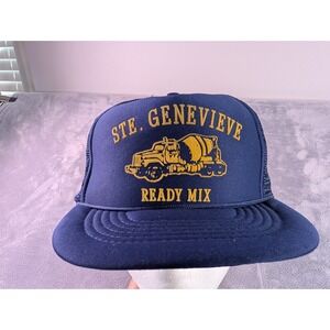 Vintage Ste Genevieve Ready Mix Trucker Hat Navy Blue Capital Snapback Mesh Cap